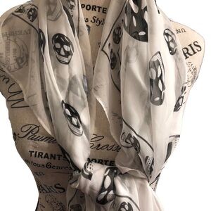 Alexander McQueen Deep Gray & White Skull Scarf Chiffon Italy MINT Opaque Large